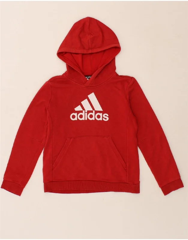 ADIDAS Boys Graphic Hoodie Jumper 9-10 Years Red Cotton