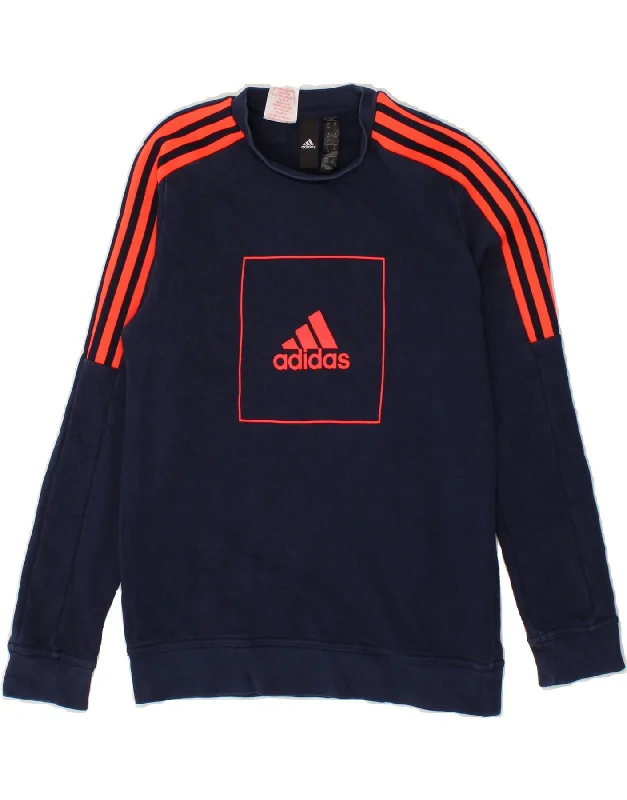 ADIDAS Boys Graphic Sweatshirt Jumper 11-12 Years Navy Blue Cotton