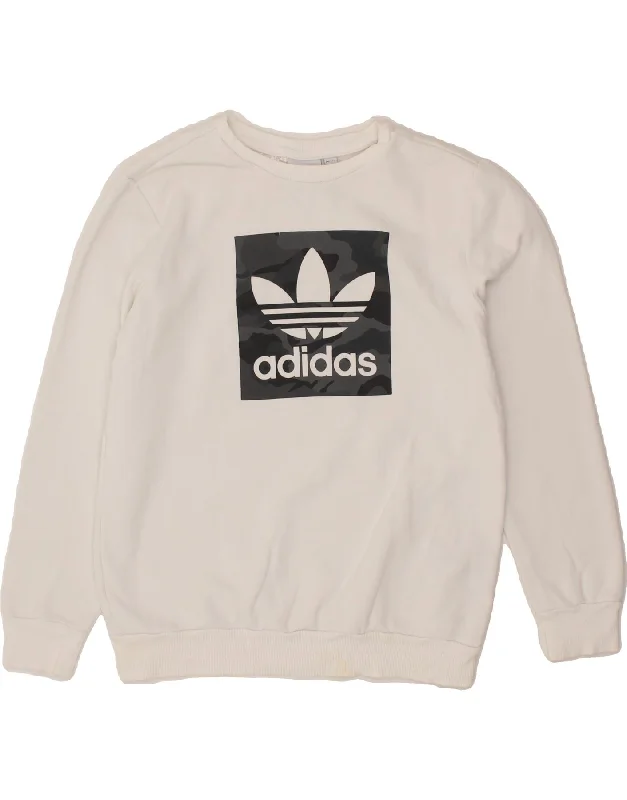 ADIDAS Boys Graphic Sweatshirt Jumper 13-14 Years White Cotton