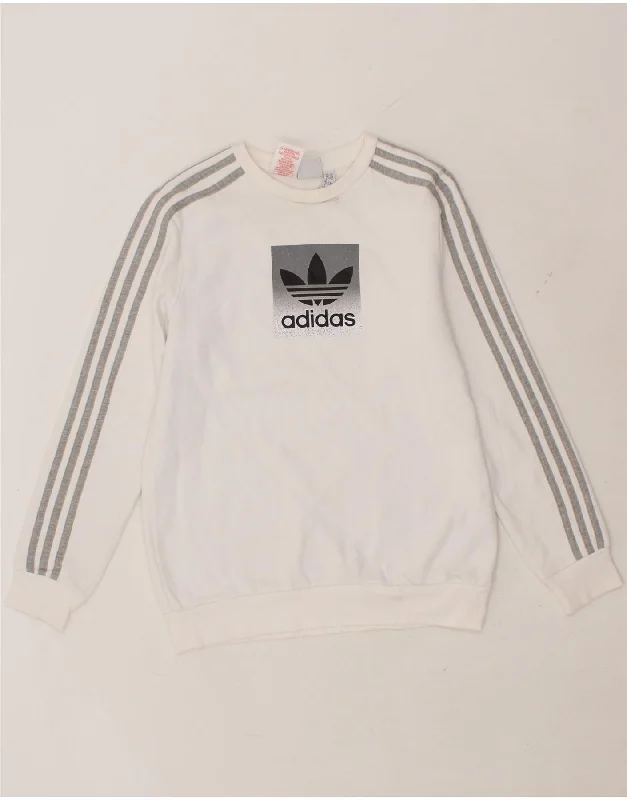 ADIDAS Boys Graphic Sweatshirt Jumper 13-14 Years White Cotton