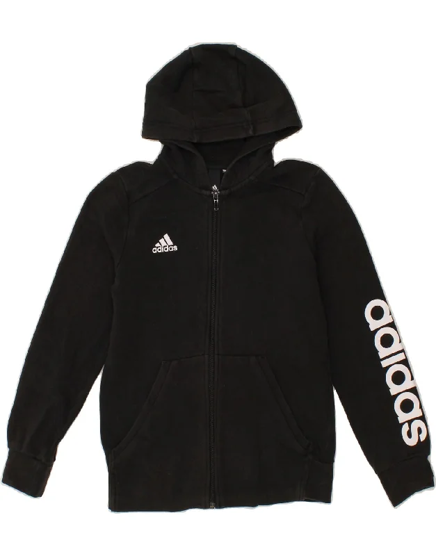 ADIDAS Boys Graphic Zip Hoodie Sweater 10-11 Years Black