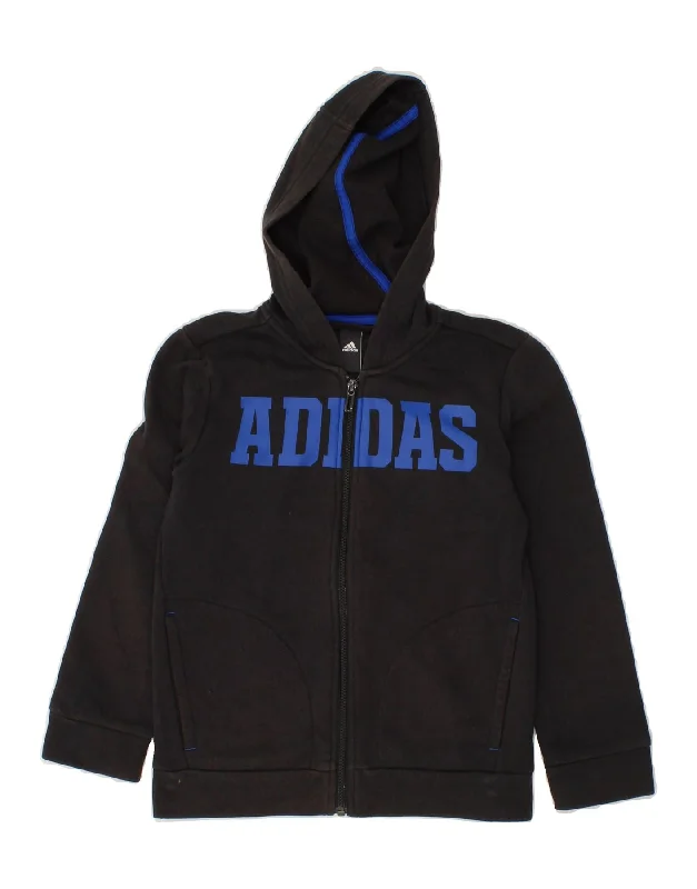 ADIDAS Boys Graphic Zip Hoodie Sweater 4-5 Years Black