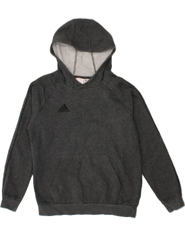 ADIDAS Boys Hoodie Jumper 13-14 Years Grey Cotton