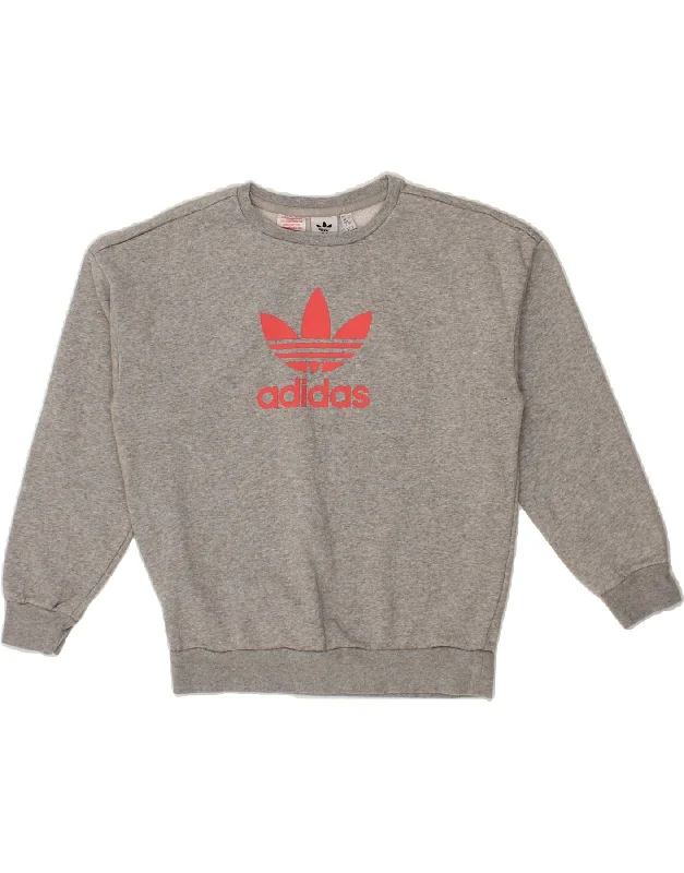 ADIDAS Girls Graphic Sweatshirt Jumper 12-13 Years Grey Cotton