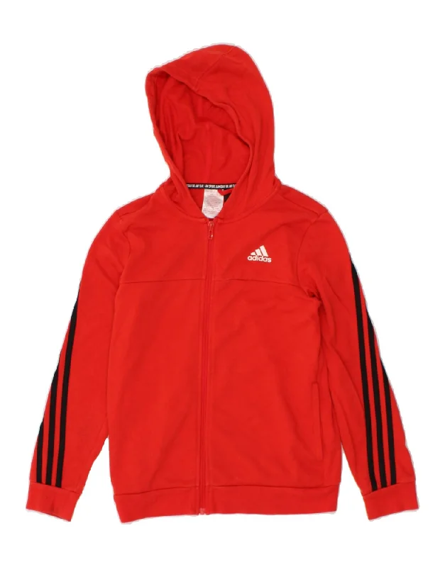 ADIDAS Girls Graphic Zip Hoodie Sweater 11-12 Years Red Cotton