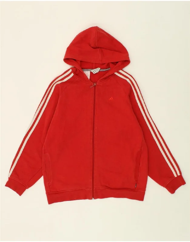 ADIDAS Girls Zip Hoodie Sweater 13-14 Years Red Cotton