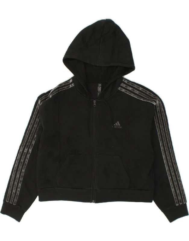 ADIDAS Womens Crop Zip Hoodie Sweater UK 12/14 Medium Black Cotton