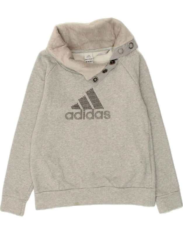 ADIDAS Womens Graphic Button Neck Sweatshirt Jumper UK 8/10 Small Grey