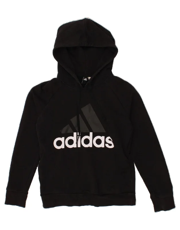 ADIDAS Womens Graphic Hoodie Jumper UK 10 Small Black Cotton