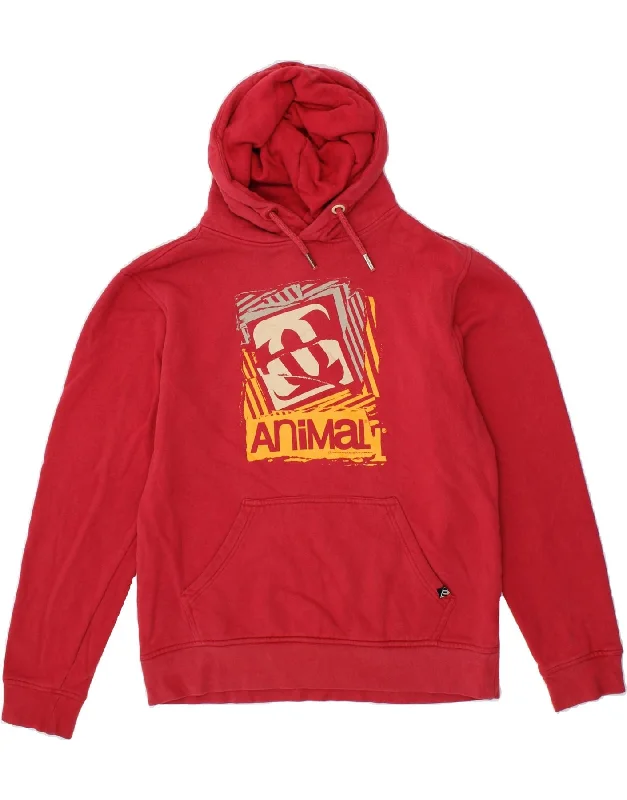 ANIMAL Mens Graphic Hoodie Jumper Medium Red Cotton