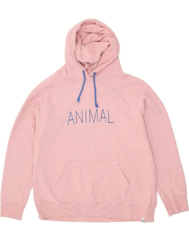 ANIMAL Womens Graphic Hoodie Jumper UK 16 Large  Pink Cotton