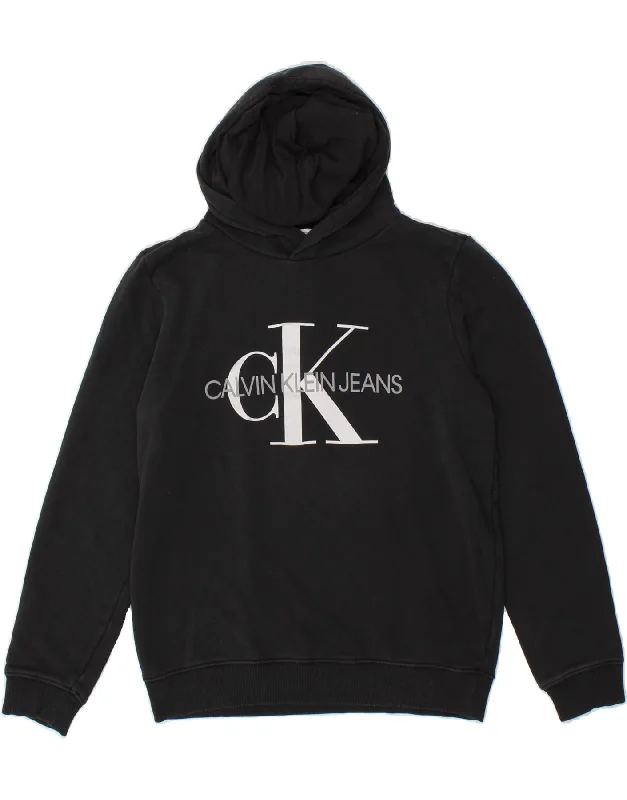 CALVIN KLEIN JEANS Boys Graphic Hoodie Jumper 15-16 Years Black Cotton