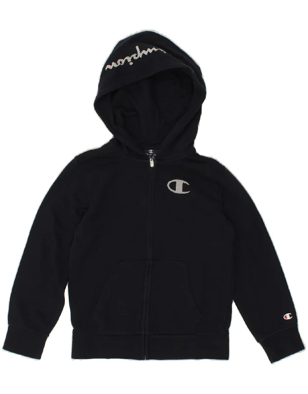 CHAMPION Boys Graphic Zip Hoodie Sweater 7-8 Years Small Navy Blue