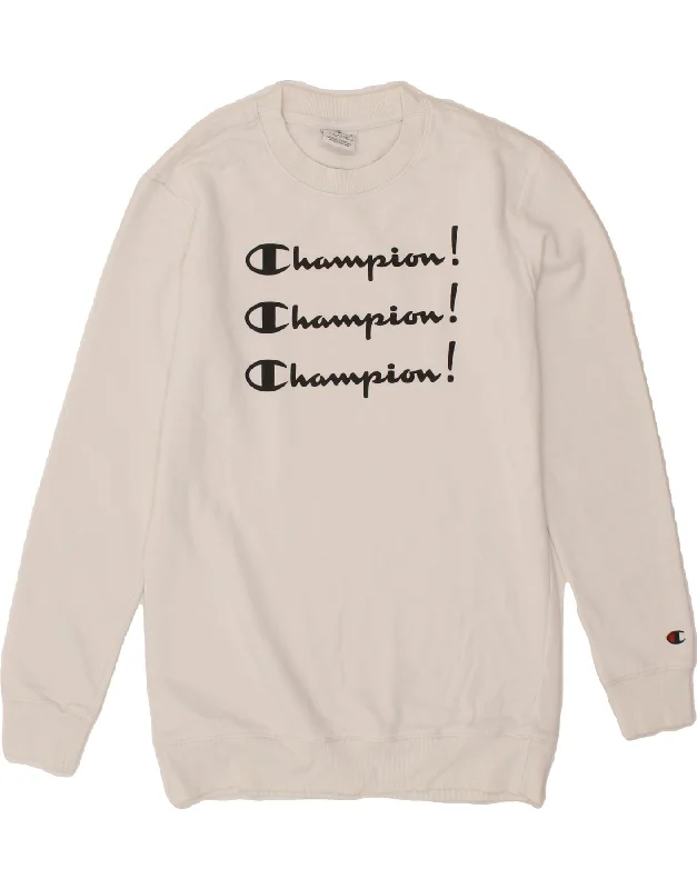 CHAMPION Girls Graphic Sweatshirt Jumper 13-14 Years XL White Cotton