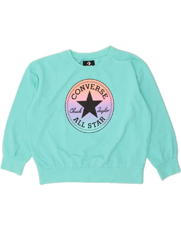 CONVERSE Girls Graphic Sweatshirt Jumper 12-13 Years Large Turquoise