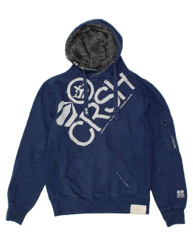 CROSSHATCH Mens Graphic Hoodie Jumper Medium Navy Blue Cotton