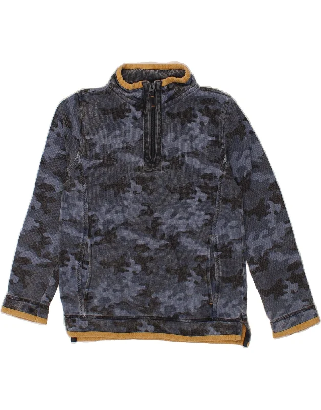 FAT FACE Boys Zip Neck Sweatshirt Jumper 11-12 Years Blue Camouflage