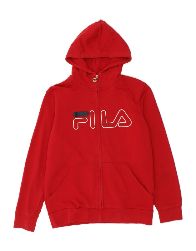 FILA Mens Graphic Zip Hoodie Sweater Medium Red Cotton