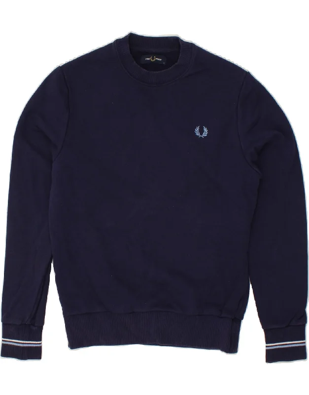 FRED PERRY Mens Sweatshirt Jumper Small Navy Blue Cotton