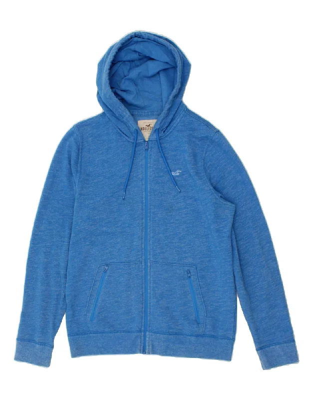 HOLLISTER Mens Zip Hoodie Sweater Large Blue Flecked Cotton