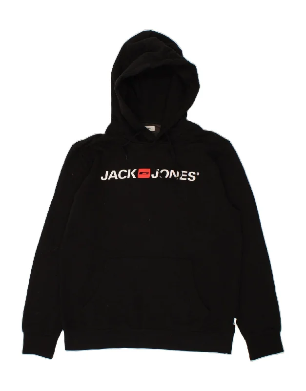 JACK & JONES Mens Graphic Hoodie Jumper Medium Black Cotton