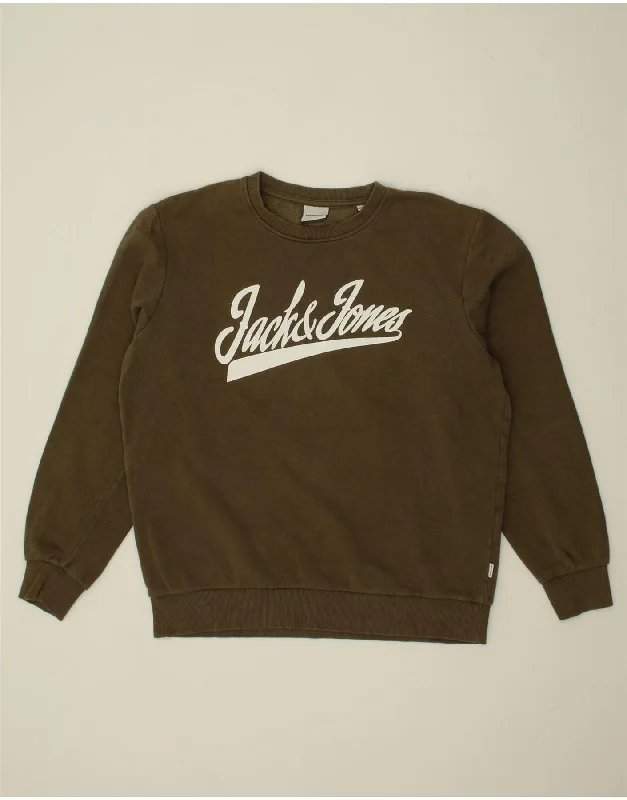 JACK & JONES Mens Graphic Sweatshirt Jumper Medium Khaki Cotton