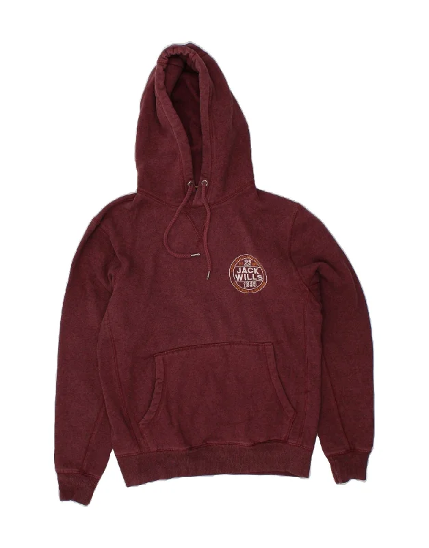 JACK WILLS Mens Graphic Hoodie Jumper Small Maroon Cotton