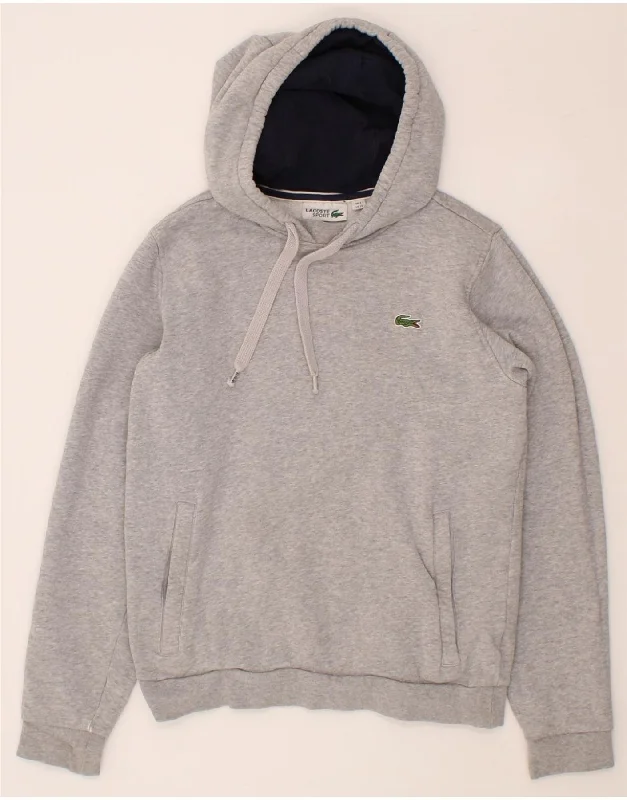 LACOSTE Mens Hoodie Jumper Size 2 XS Grey Cotton