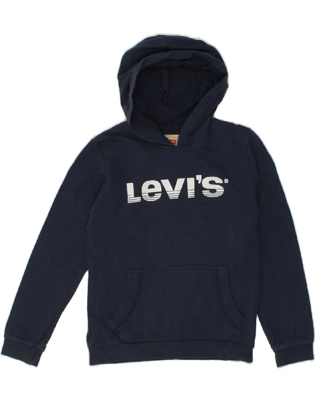 LEVI'S Boys Graphic Hoodie Jumper 9-10 Years Navy Blue Cotton