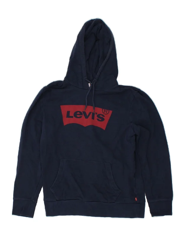 LEVI'S Mens Graphic Hoodie Jumper Medium Navy Blue Cotton