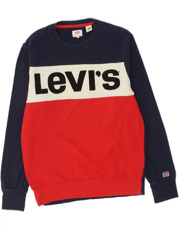 LEVI'S Mens Graphic Sweatshirt Jumper Medium Navy Blue Colourblock Cotton