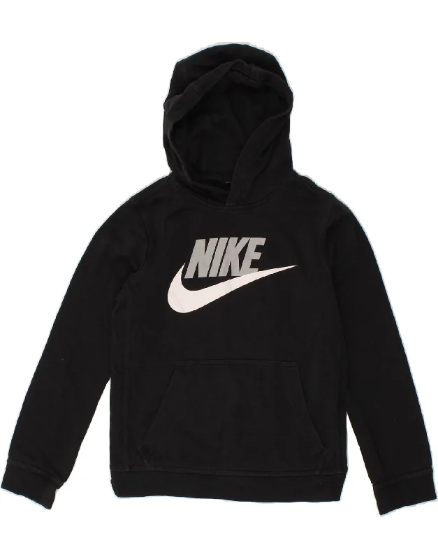 NIKE Boys Graphic Hoodie Jumper 10-11 Years Medium Black Cotton