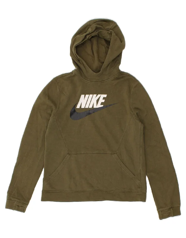 NIKE Boys Graphic Hoodie Jumper 13-14 Years XL Green Cotton