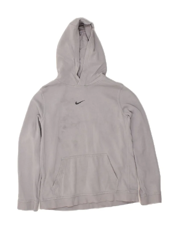 NIKE Boys Graphic Hoodie Jumper 13-14 Years XL Grey Cotton