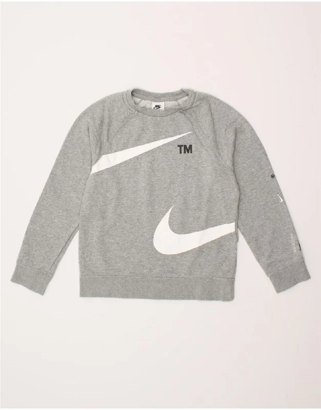 NIKE Boys Graphic Sweatshirt Jumper 10-11 Years Medium Grey Cotton