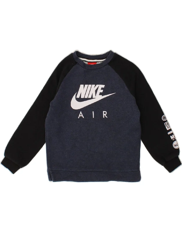 NIKE Boys Graphic Sweatshirt Jumper 6-7 Years XS  Navy Blue Colourblock