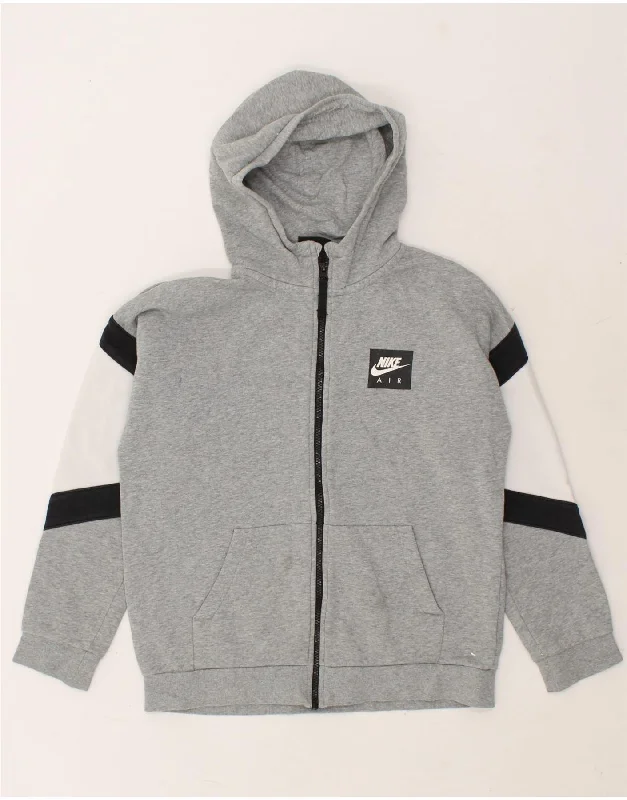 NIKE Boys Graphic Zip Hoodie Sweater 13-14 Years XL Grey Colourblock