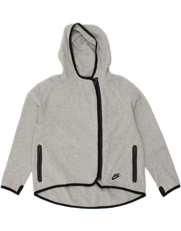 NIKE Boys Zip Hoodie Sweater 12-13 Years Large Grey Cotton