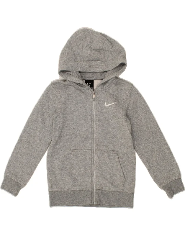 NIKE Boys Zip Hoodie Sweater 5-6 Years Medium  Grey Cotton