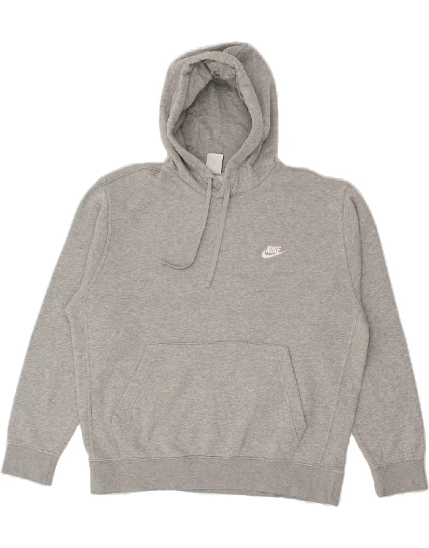 NIKE Mens Hoodie Jumper Large Grey Flecked Cotton