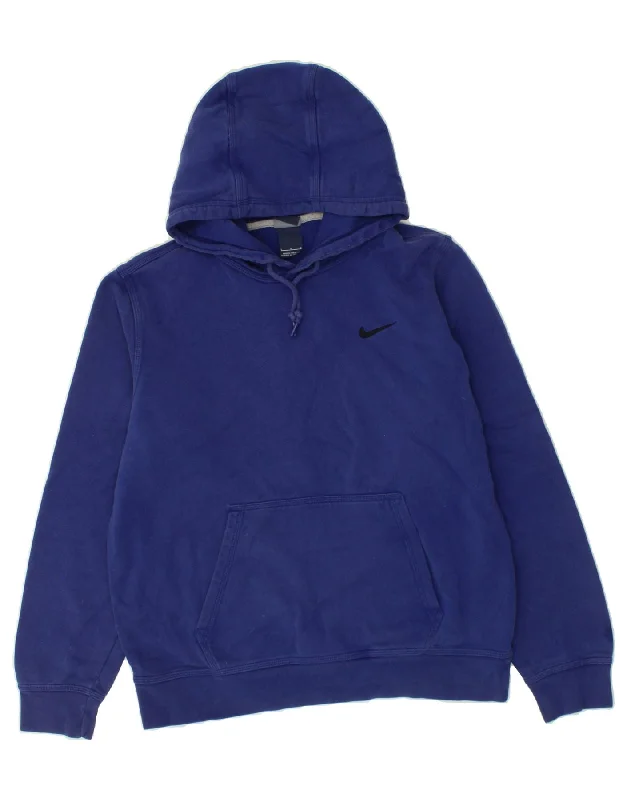 NIKE Mens Hoodie Jumper Large Navy Blue Cotton