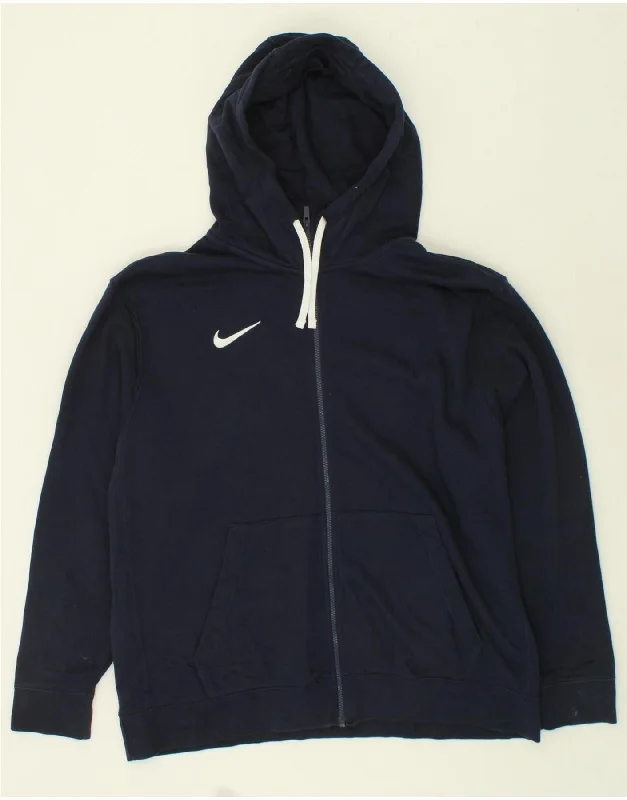 NIKE Mens Zip Hoodie Sweater 2XL Navy Blue Cotton