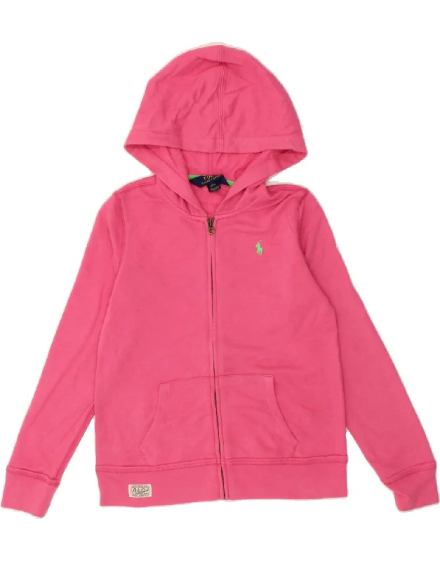 POLO RALPH LAUREN Girls Zip Hoodie Sweater 12-13 Years Large  Pink Cotton