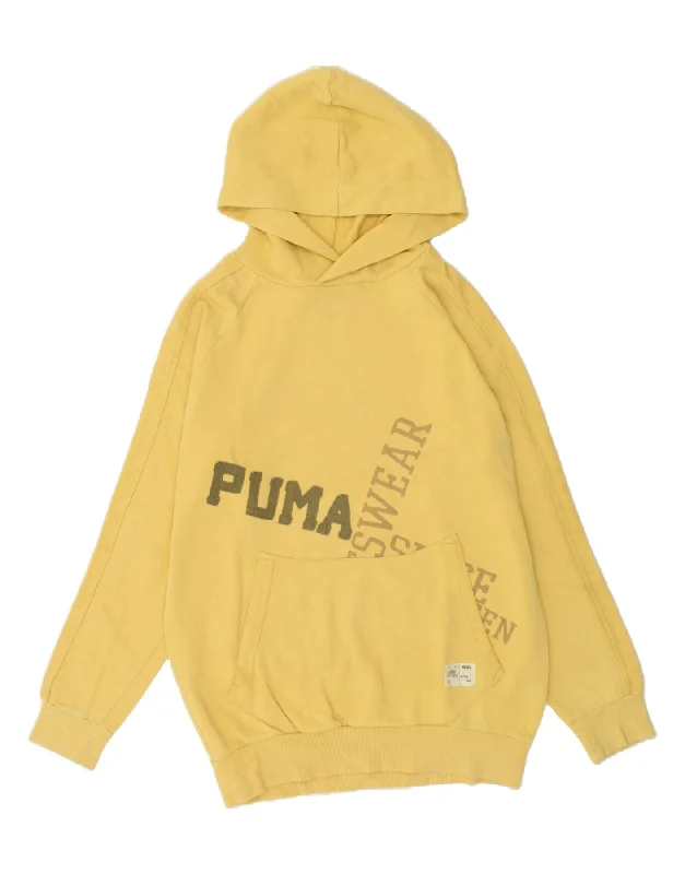 PUMA Boys Graphic Hoodie Jumper 13-14 Years XL Yellow Cotton