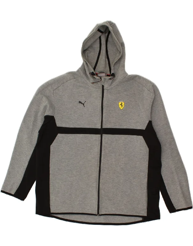 PUMA Mens Ferrari Zip Hoodie Sweater 2XL Grey Colourblock Cotton