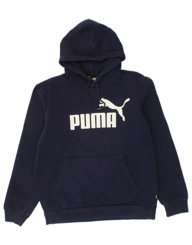 PUMA Mens Graphic Hoodie Jumper Small Navy Blue Cotton