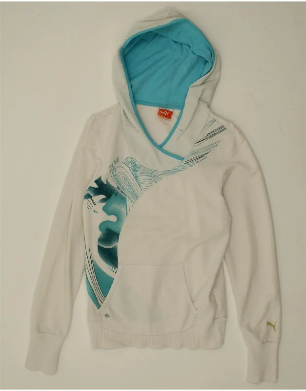 PUMA Womens Graphic Hoodie Jumper UK 10 Small White