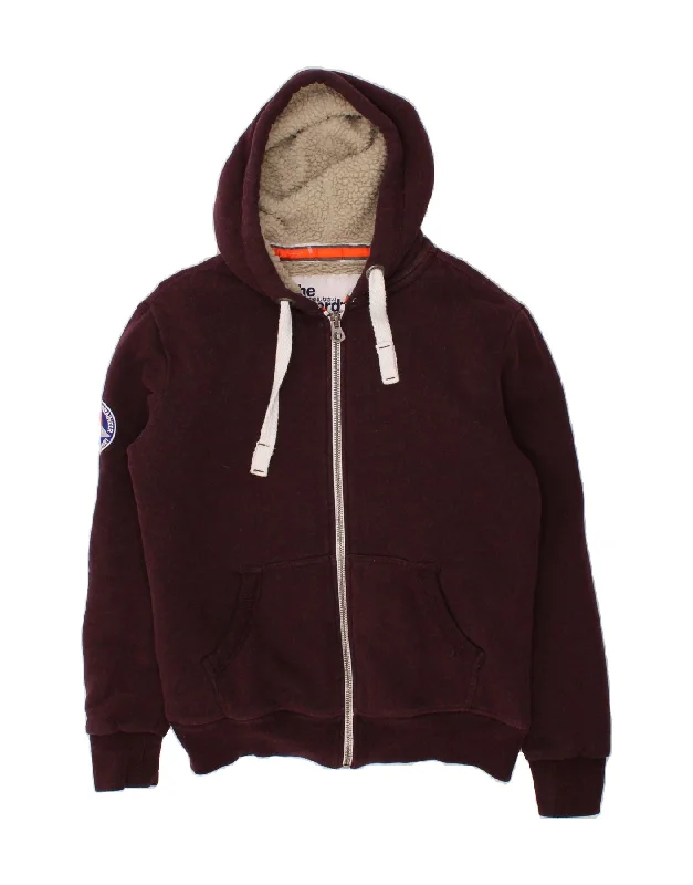 SUPERDRY Mens Sherpa Zip Hoodie Sweater Small Burgundy Cotton