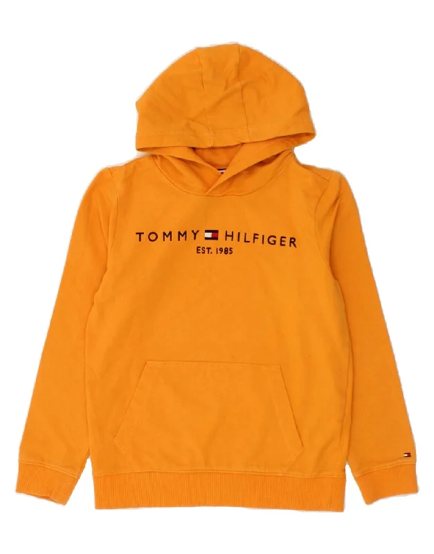 TOMMY HILFIGER Boys Graphic Hoodie Jumper 11-12 Years Orange Cotton