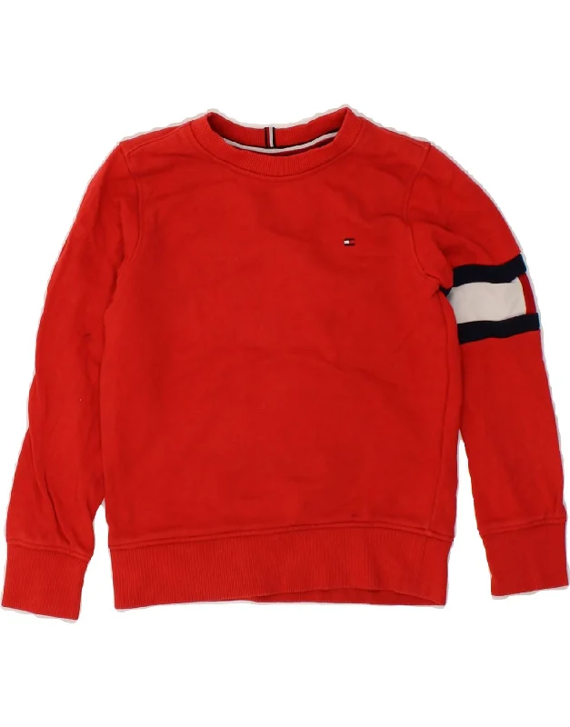 TOMMY HILFIGER Boys Sweatshirt Jumper 7-8 Years Red Cotton